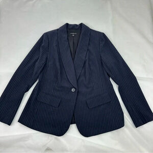Lane Bryant Womens Navy Blue Pin  Stripes Blazer Long Sleeve Size 14